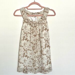 ADIVA Floral Sleeveless Rounded Collar Top Cream and Tan Fully Lined Size Medium